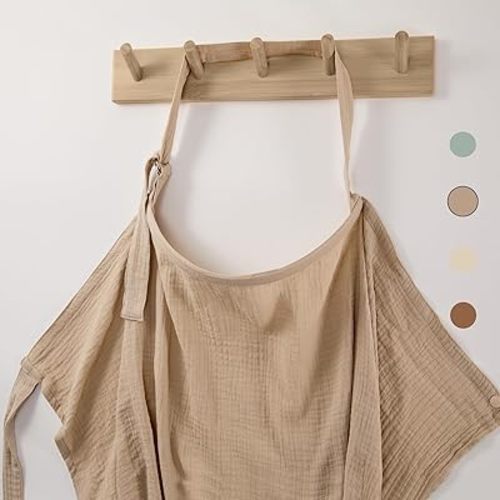 Muslin Nursing Cover Up for Breastfeeding - Breast Feeding Covers for Women | Breathable 100% Muslin Cotton Breastfeeding Cover with Arch-line and Adjustable Straps| Breastfeeding Essentials (Beige)