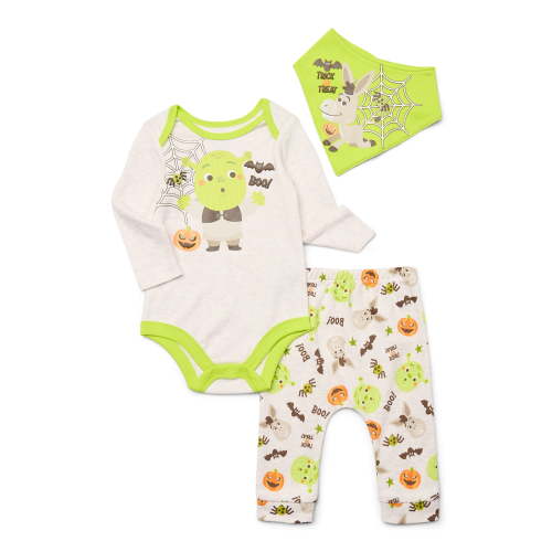 Halloween Shrek Baby Boys or Girls Bodysuit and Pants with Bib Set, 3-Piece, Sizes 0M-12M