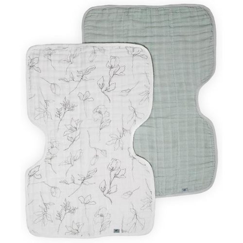 Little Unicorn 100% Natural Organic Cotton Burp Cloth 2 Pack | Ultra-Absorbent & Soft Muslin Fabric | Larger Size & Ergonomic Design (Pencil Floral + White Sage)