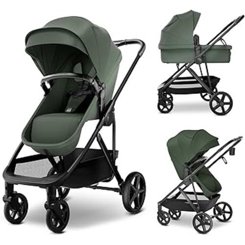 MAMA & BABY Rovee 2-in-1 Baby Stroller, Convertible Infant & Toddler Stroller with Reversible Seat, Large UPF 50+ Sun Canopy, Foldable Stroller with Shock-Absorbing Wheels & Storage Basket