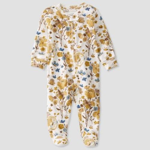 Little Planet By Carter's Baby Girls' Organic Cotton Ochre Floral Sleep N' Play - White/gold
