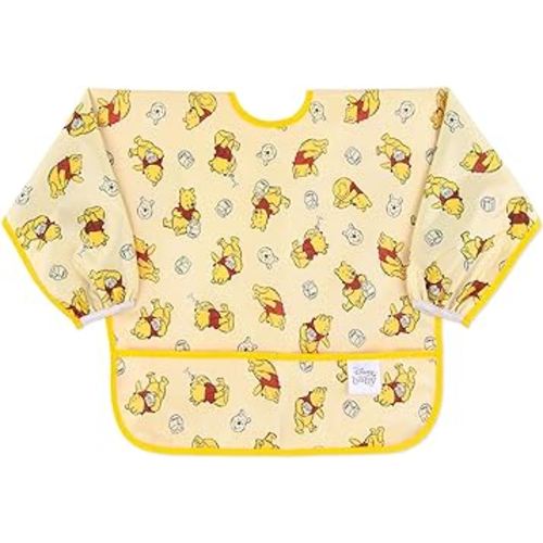 Bumkins Disney Sleeved Bib for Girl or Boy, Baby and Toddler for 6-24 Mos, Essential Must Have for Eating, Feeding, Baby Led Weaning, Long Sleeve Mess Saving Food Catcher, Winnie the Pooh Hunny