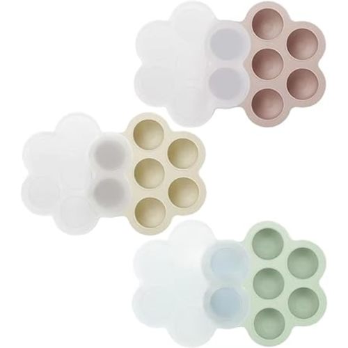 PandaEar 3 Pack Baby Food Freezer Tray with Lids, Silicone Baby Fruit Food Feeder Teether Tray, Baby Food Storage Container Ice Cube Tray Maker for Homemade Baby Food (Pink/Green/Linen)