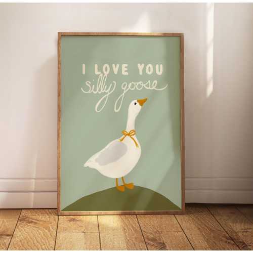 Silly Goose Print, Nursery Wall Art, Cute Animal for Kids Room, Baby Shower Gift for Boy or Girl