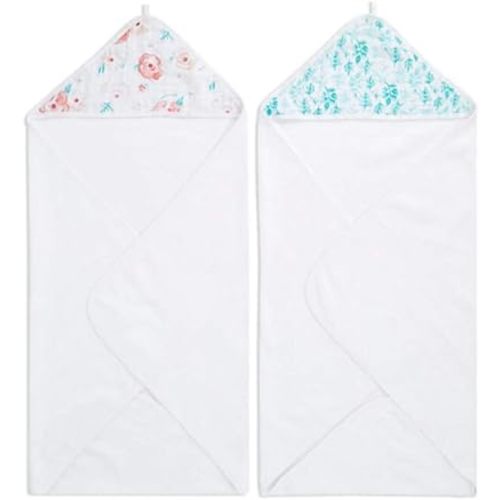 aden + anais Baby Hooded Towel|100% Terry Cotton Soft Baby Bath Towel for Kids, Toddlers, Infants| Newborn Girl and Boy Baby Wrap Towel, 2 Pack, Full Bloom