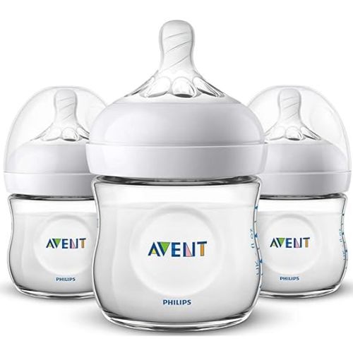 Philips AVENT Natural Baby Bottle, SCF010/37, Clear, 4 Ounce (Pack of 3)