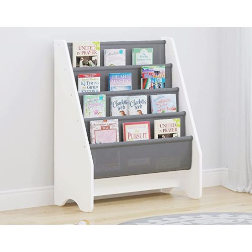 UTEX Kids Sling Bookshelf, Magazine Rack - Book Rack for Kids, Book Organizer (White with Gray Pocket) - White With Gray Pocket