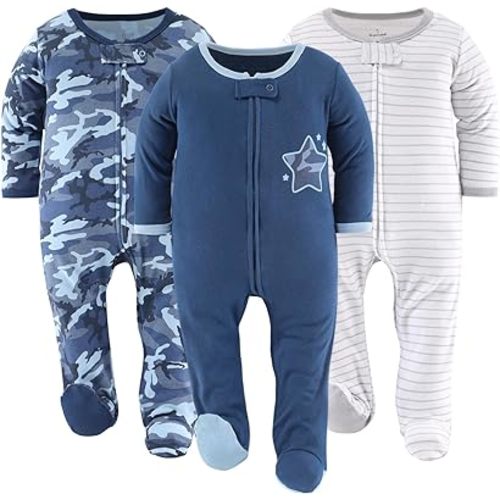 The Peanutshell Footed Pajamas Sleepers for Baby Boys, Sleep and Play Footies, 3 Pack