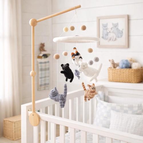 Felt Cat Baby Mobile For Nursery Decor, Baby Shower's Gift, Gift for Cat Lovers, Gift for Mom