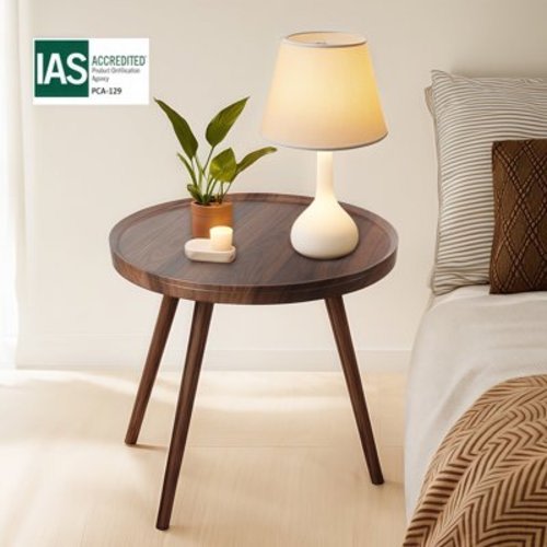 MEHOOM Wood Round Side Table, 16" Farmhouse Brown Small Table, for Small Space Living Room Bedroom