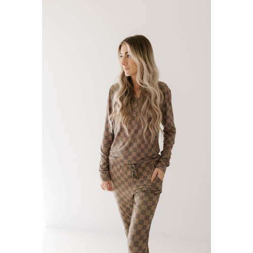 Women's Bamboo Pajamas | Faded Brown Checkerboard