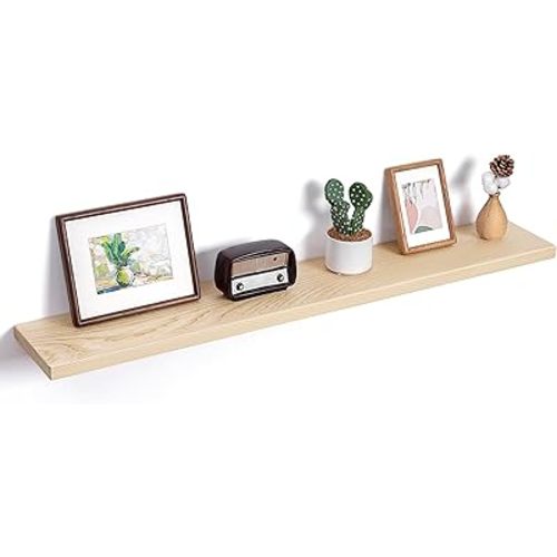 Natural Wood Floating Shelves, 48 Inch Floating Shelf Set of 1, Solid Ash Wood Floating Shelves, Rustic Raw Wood Shelves for Living Room Bedroom Kitchen Home Office - Natural