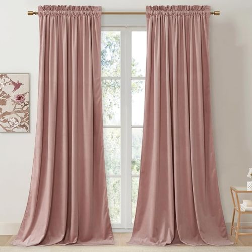 StangH Pink Velvet Curtains for Nursery Bedroom, Room Darkening Privacy Protect Window Treatment Home Decoration for Living Room/Girls Bedroom/Spa/Office, W52 x L84, 2 Panels
