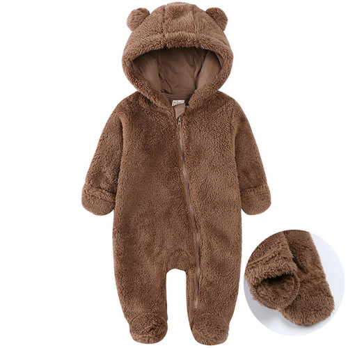 Ovbmpzd Baby Bodysuit Hooded Full Zip up Brown Solid Warm Fleece Footed Sleepers Preemie Onesies Boy Pajamas 9 Months