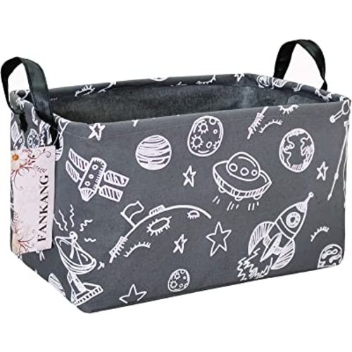 FANKANG Storage Basket,Nursery Hamper Canvas Laundry Basket Foldable with Waterproof PE Coating Storage, Office, Bedroom, Clothes,Toys (Rec-Space Planet)