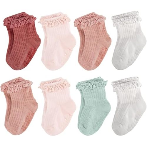 Baby Girl Ruffle Socks Non Slip Grip Socks Toddler Girls Cute Cotton Frilly Ankle Grippy Sock Newborn Infant Kids
