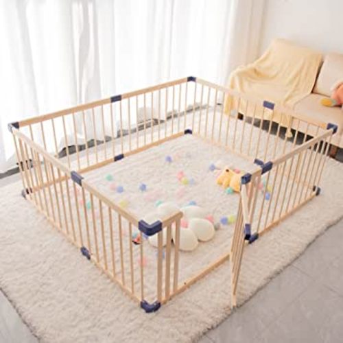 Wooden Baby playpen with Door, Play Fence for Babies, Kids Safety Play Center Yard,Playpen with gate for Infants and Babies,Extra Large Playard, Anti-Fall Playpen… (59.05"x 78.80"x24)