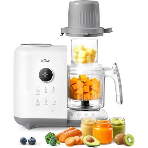 Bear Baby Food Maker with 18.5oz Dual-Layer Steam Baskets, OneStep Baby Food Processor Steamer Puree Blender Grinder Mills, Auto Cooking Grinding&Sterili-zing for Healthy Homemade Baby Food, BPA-Free