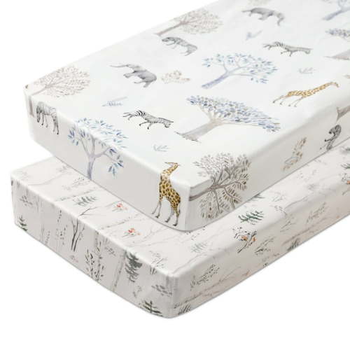 Gllquen Baby Pack N Play Sheets Fitted Quilted Playard Sheet for Toddler Boys Girls 38" x 26", Jungle Animals