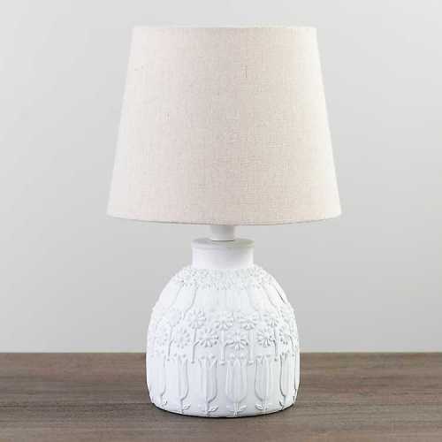 White Embossed Flowers Table Lamp | Kirklands Home