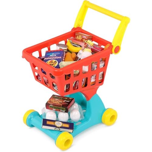 Battat Pretend Shopping Playset Groceries & Cart 29 Play Food Items Kitchen Accessories 2+ Years Shopping Day Grocery Cart