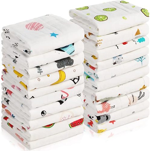 20 Pack Muslin Baby Burp Cloths Large 20 x 10 Inches Cotton Baby Burp Rags Baby Towel and Washcloths Face Towels 6 Layers Super Absorbent for Baby Infant Shower,20 Styles