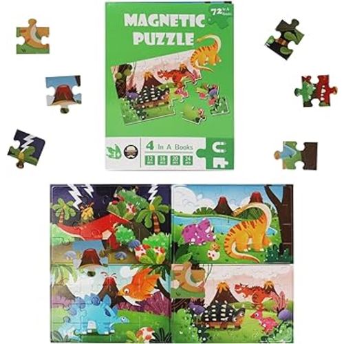 Ezra- Magnetic Puzzles for Kids Ages 3-5 4-8, Dinosaur Jigsaw Puzzles Folding Book for Toddlers, 4 in A Books Magnetic Toddler Puzzles Travel and Learning Toys Birthday Gifts for 3-8 Boys and Girls