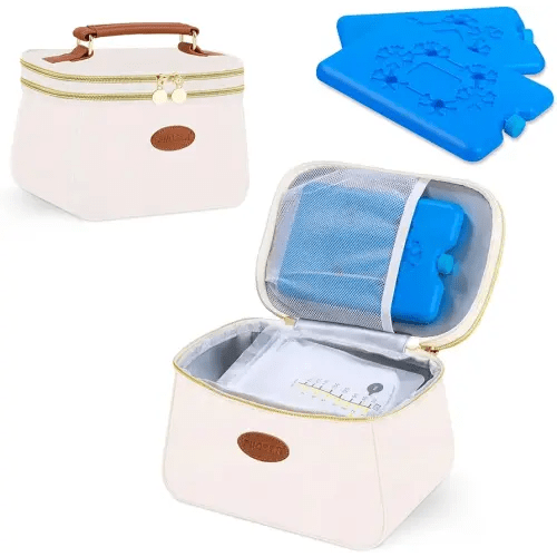 PIIOSER Breast Milk Cooler Bag with 2 Ice Pack, Fit 6 Breastmilk Storage Bags Up to 8Oz, Insulated Baby Bottles Tote Bag for Daycare and Breastfeeding Mom, Black(Cream-XS)