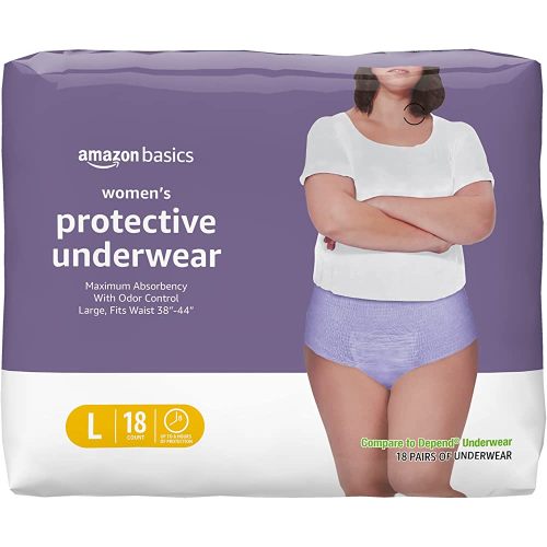 Amazon Basics Incontinence Underwear for Women, Protective, Disposable, Postpartum, Maximum Absorbency, Large, Lavender, 18 Count