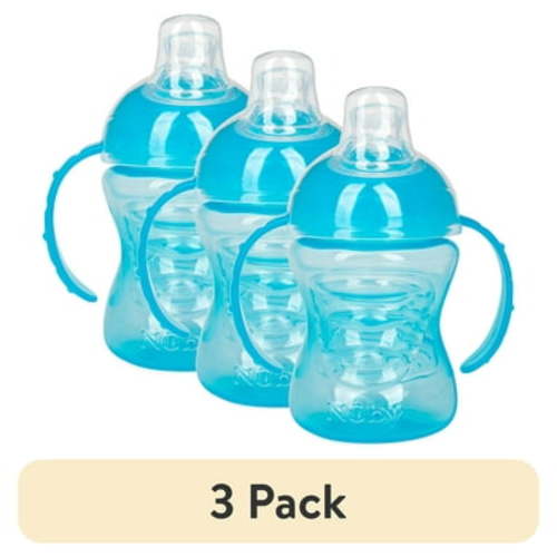 (3 pack) Nuby No-Spill Grip N' Sip Blue Soft Spout Sippy Cup, 8 fl oz