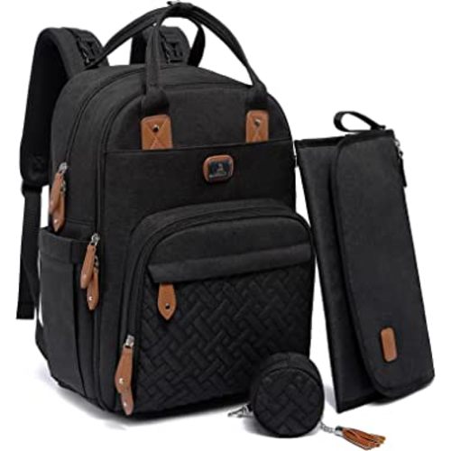 Dikaslon Diaper Bag Backpack with Portable Changing Pad, Pacifier Case and Stroller Straps, Large Unisex Baby Bags for Boys Girls, Multipurpose Travel Back Pack Moms Dads, Black