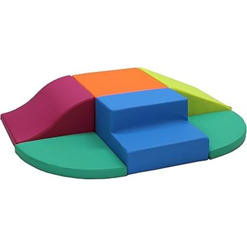 Factory Direct Partners 13021-LMRS SoftScape Playtime All Around Climber for Crawling Infants and Toddlers, Soft Foam Indoor Active Play with Steps and Slides (6-Piece) - Lime/Raspberry