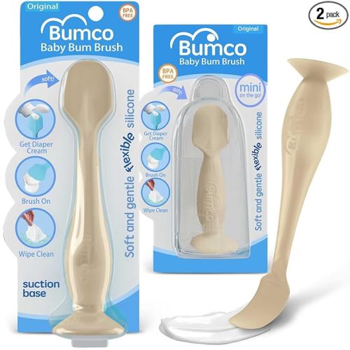 Bumco Baby Bum Brush + Mini Diaper Cream Spatula - BPA-Free Butt Spatula, Soft Diaper Spatula, Baby Diaper Cream Applicator, Mom-Invented Diaper Bag Essentials, Butt Spatula