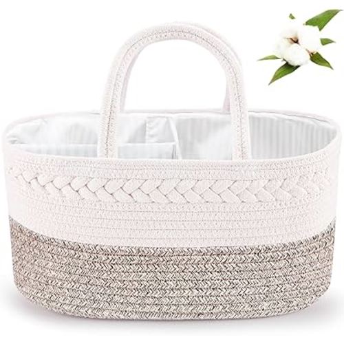 ABenkle Baby Diaper Caddy, Nursery Storage Bin and Car Organizer for Diapers Wipes, Cotton Rope Basket Changing Table Caddy
