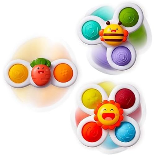 3PCS Suction Cup Spinner Bath Toy for 1 2 Year Old Baby Toys Spinning Top Baby Toys Sensory Toys for Toddlers 1-3 (Classic)