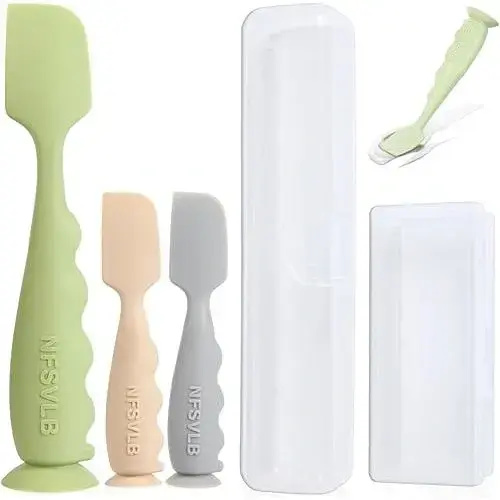 NFSVLB Baby Diaper Cream Spatula with Case-1 Large 2 Mini Butt Paste Spatula with 2 Travel Case-Soft Baby Butt spatula baby Diaper Cream Applicator-Diaper Rash spatula Bum Spatulas Brush