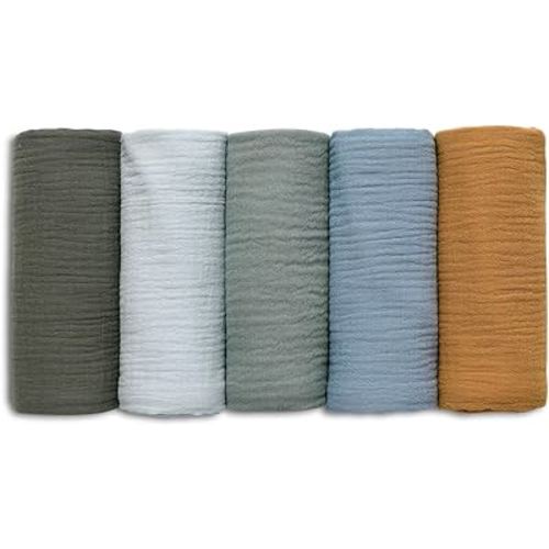 Muslin Receiving Blankets, Neutral Burp Cloths Swaddle Blanket for Newborn Boys and Girls, 5 Pack Breathable and Skin-Friendly Swaddle Wrap for Infant Baby (Bright Colors)
