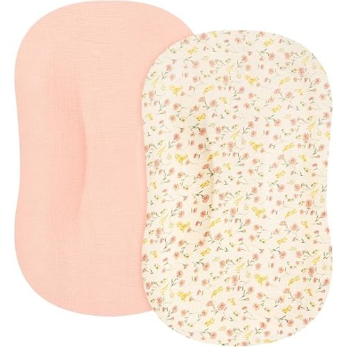 MEXXI Muslin Baby Lounger Cover, 2 Pack Infant Lounger Cover, Breathable and Soft Cotton Lounger Slipcover for Baby Girls and Boys (Pink)