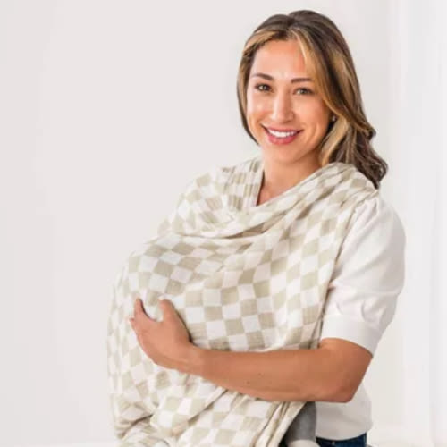 Itzy Ritzy Muslin Breastfeeding Boss Nursing Cover - Toast Checkerboard