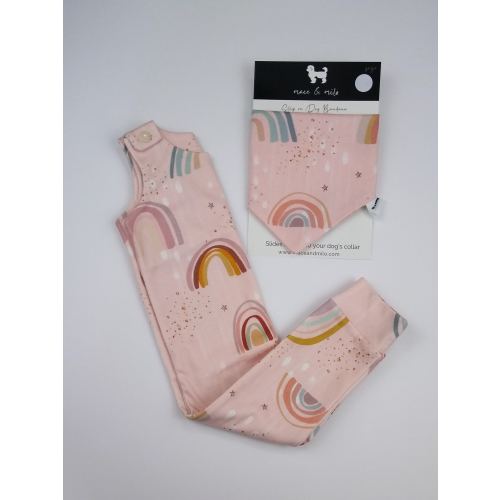 Rainbow Baby and dog matching outfit set, custom dog & human matching set, dog sibling set, matching girl dog and baby, dog child matching