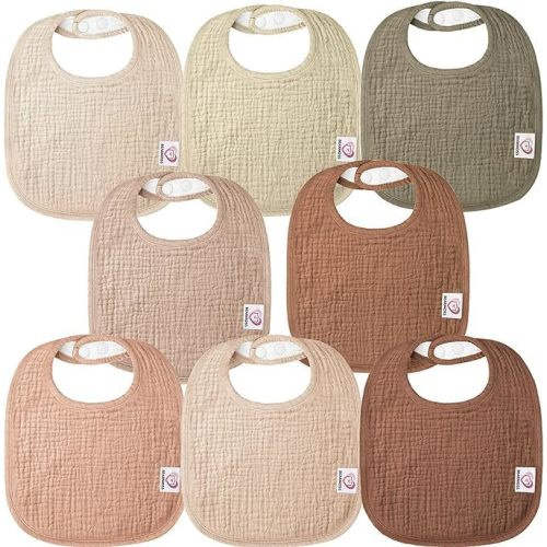 100% Cotton Muslin Baby Drooling Bibs 8-Pack Adjustable Bandana Bibs for Baby Girls Boys Drooling and Teething