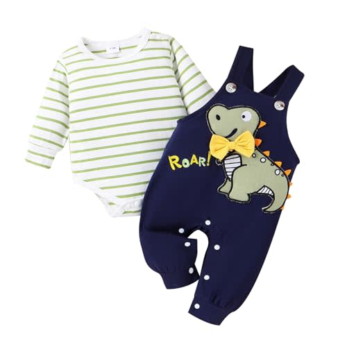 TOKIAGO Baby Boy Clothes Newborn Outfits Fall Winter Striped Romper Infant Cartoon Overall Adjustable Suspender Pants Set