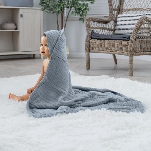 Baby Hooded Muslin Cotton Towel for Kids by Comfy Cubs, Color: Pacific blue, Size: pack of 2