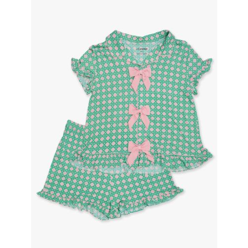 Women's Short Sleeve Bow Ruffle Pajama Set, Bamboo Viscose