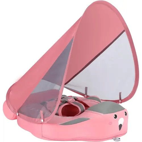 Mambobaby Float Add Tail No Flip Over Non-Inflatable Baby Swim Float Pearl Foam Solid Water Floats Smart Swim Trainer Infant Pool Float Swim Ring with Sun Canopy