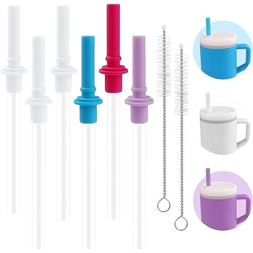 6PCS Replacement Straws and Bite Value Compatible with Infantino My First Tumbler Kids 9 Oz, Spill-Proof Silicone Replacement Lid Straw Parts (White,Blue,Purple,Red)