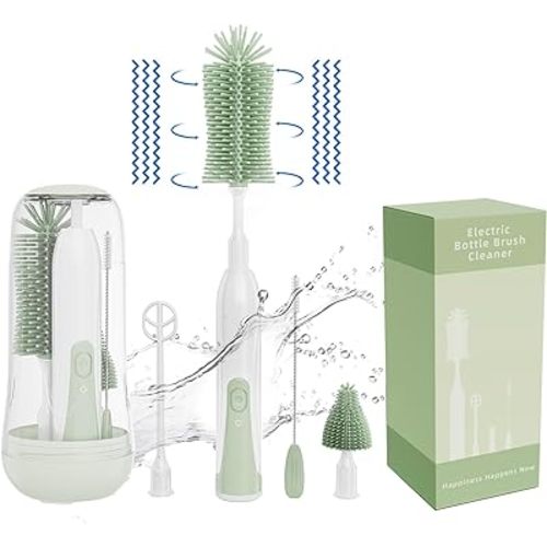 Electric Bottle Brush Cleaner, Silicone Bottle Brush, Rechargeable Electric Baby Bottle Brush, 2 Modes & 360° Rotation, Bottle Cleaning Set for Travel