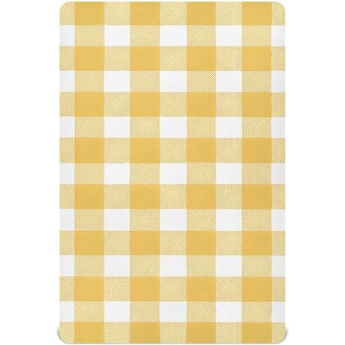Kigai Butter Yellow Checkered Crib Sheets - Fitted Crib Sheets for Boys & Girls, Soft Baby Crib Mattress Sheets 52 x 28 Inches