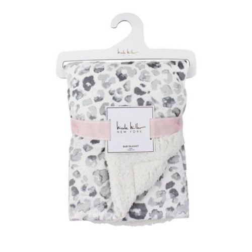 Nicole Miller Cheetah Printed Mink/Faux Shearling Backing Kids' Throw Blanket - Gray