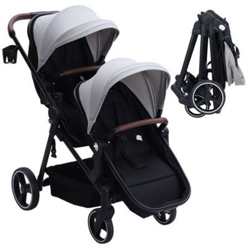 Double Stroller Track Tandem Stroller For Infant And Toddler, Foldable Pushchair Bassinet Pram